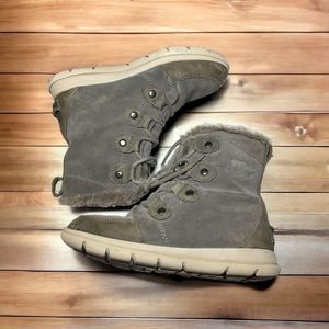 Sorel Winter Boots Womens 8 Explorer Joan Shearling NL3039052 Gray Suede Lace Up